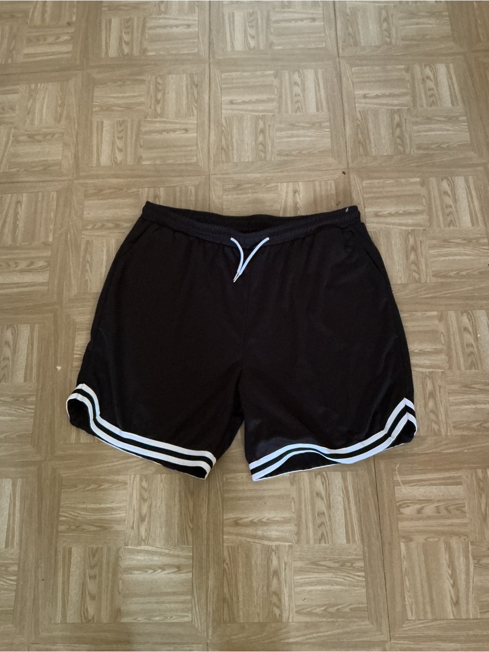 Men's Black Athletic Shorts with White Trim and Drawstring